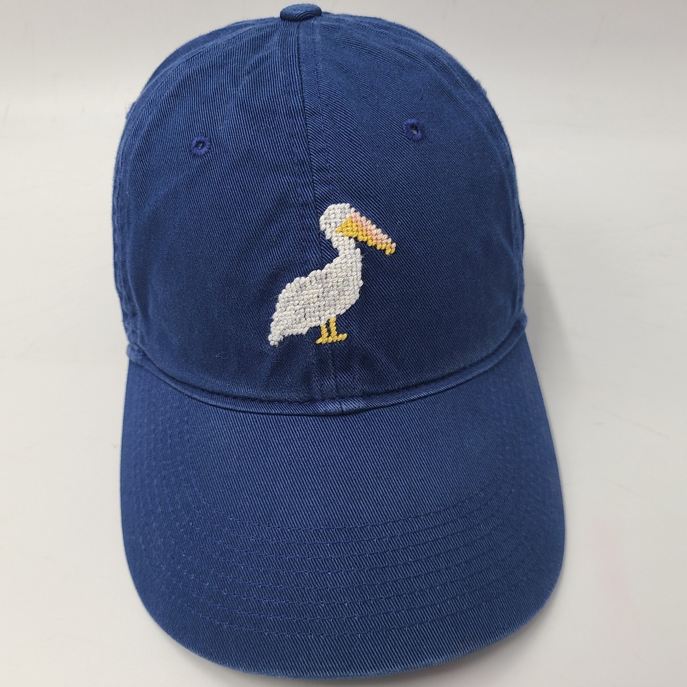 Smathers & Branson Hat Strapback (Fits Small) Blue Pelican Needlepoint Golf Men